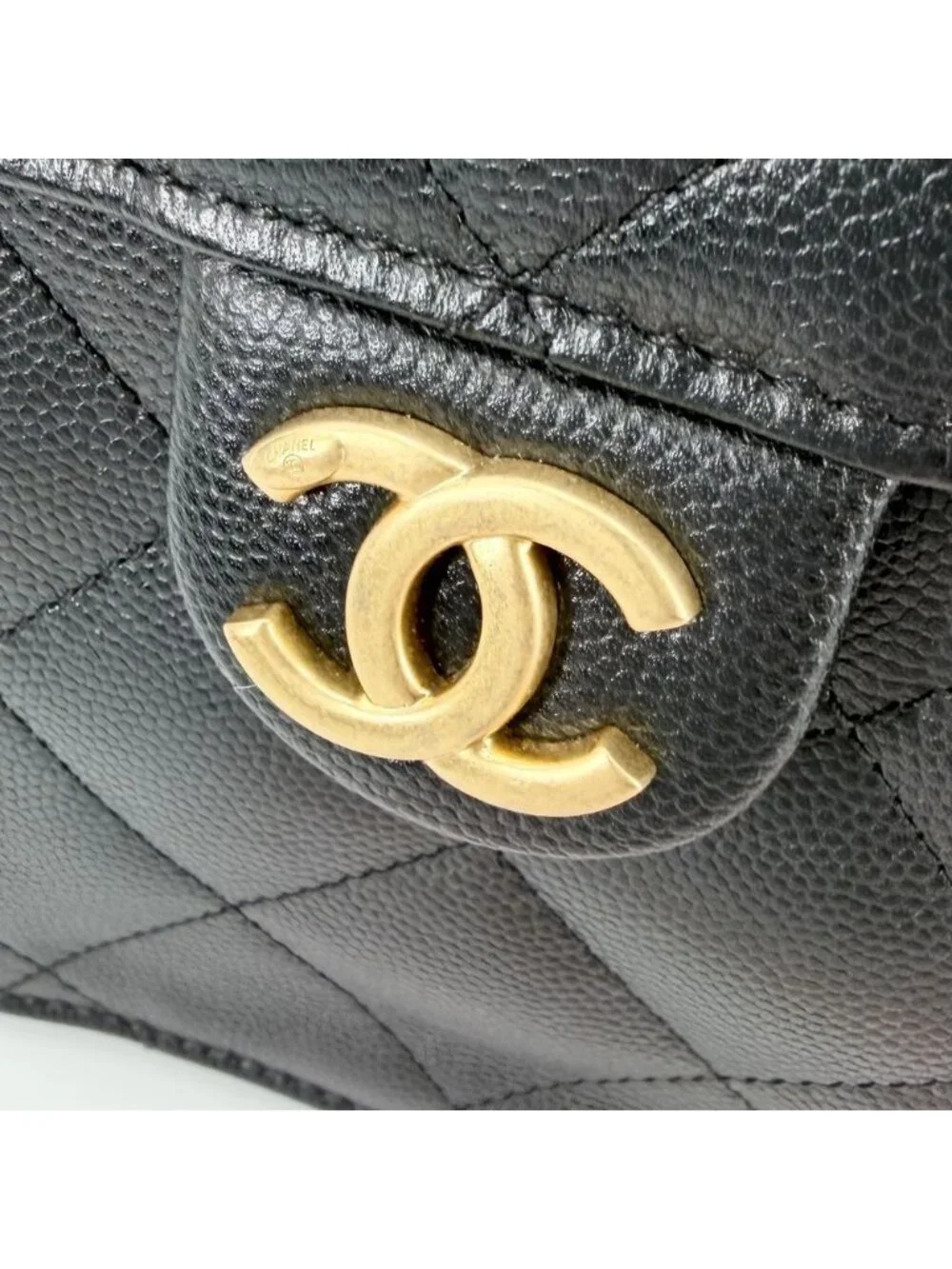 Chanel Shoulder Bag 25 Small Handle Chain CC Logo Caviar Leather Black Gold